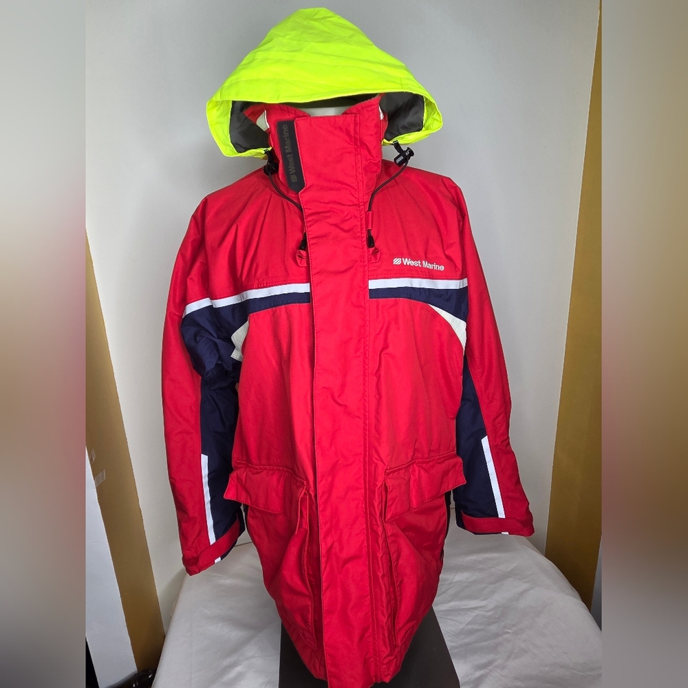 West Marine Size M Men Red and Neon Yellow Water Proof Jacket "Like-new"